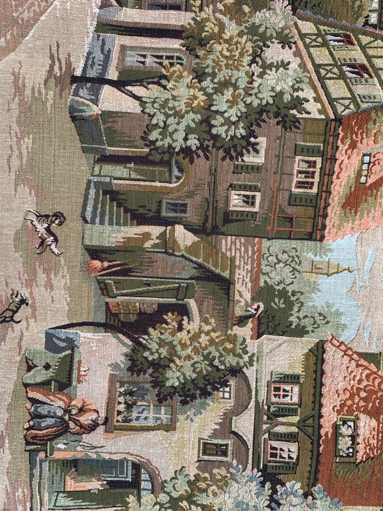 Vintage French Pictorial Tapestry Wall Hanging 150×55 cm | Rare View | Cotton