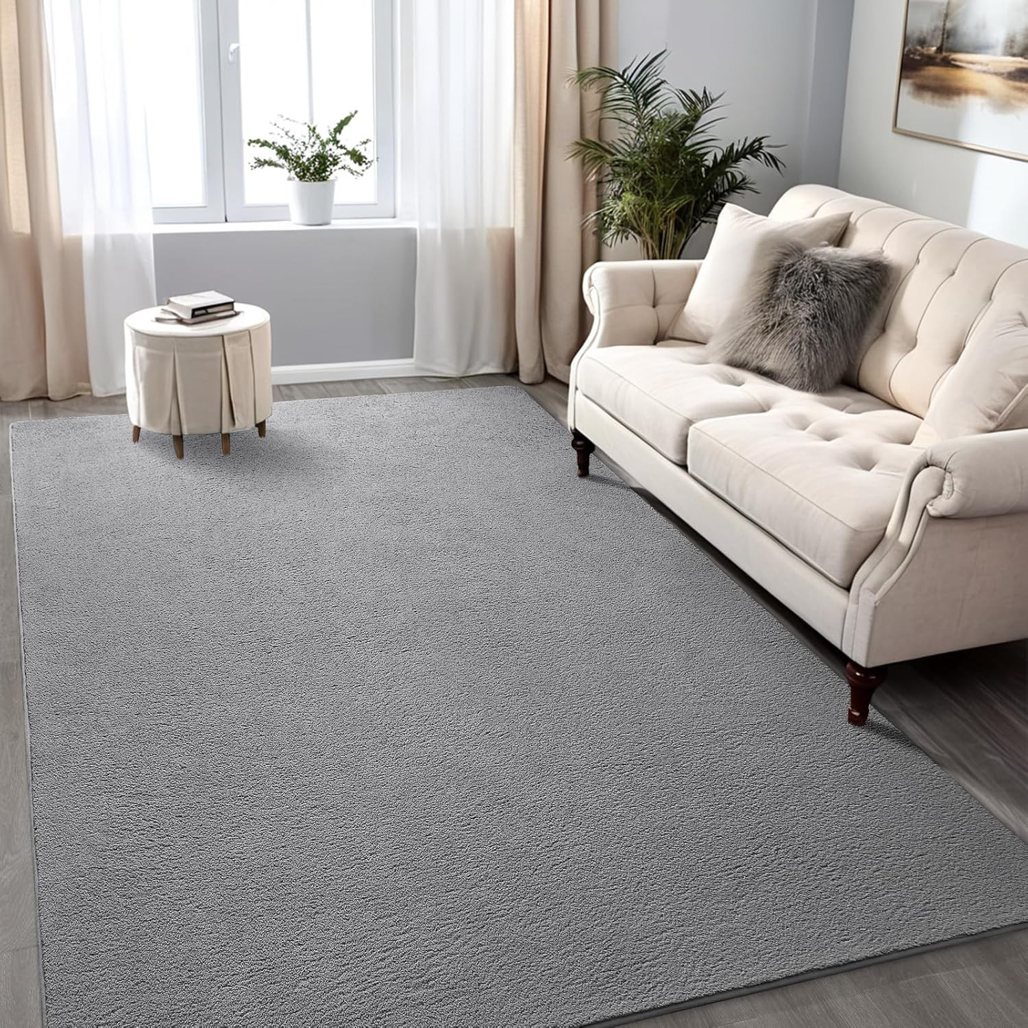 Gray Rugs for Bedroom Living Room, 4X6 Ft Grey Area Rug, Washable Memory Foam In