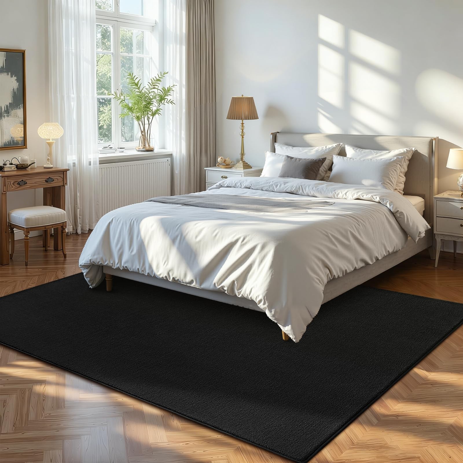 4×6 Rug for Bedroom, Soft Memory Foam Carpet with Upgraded Non 4ft x 6ft Black