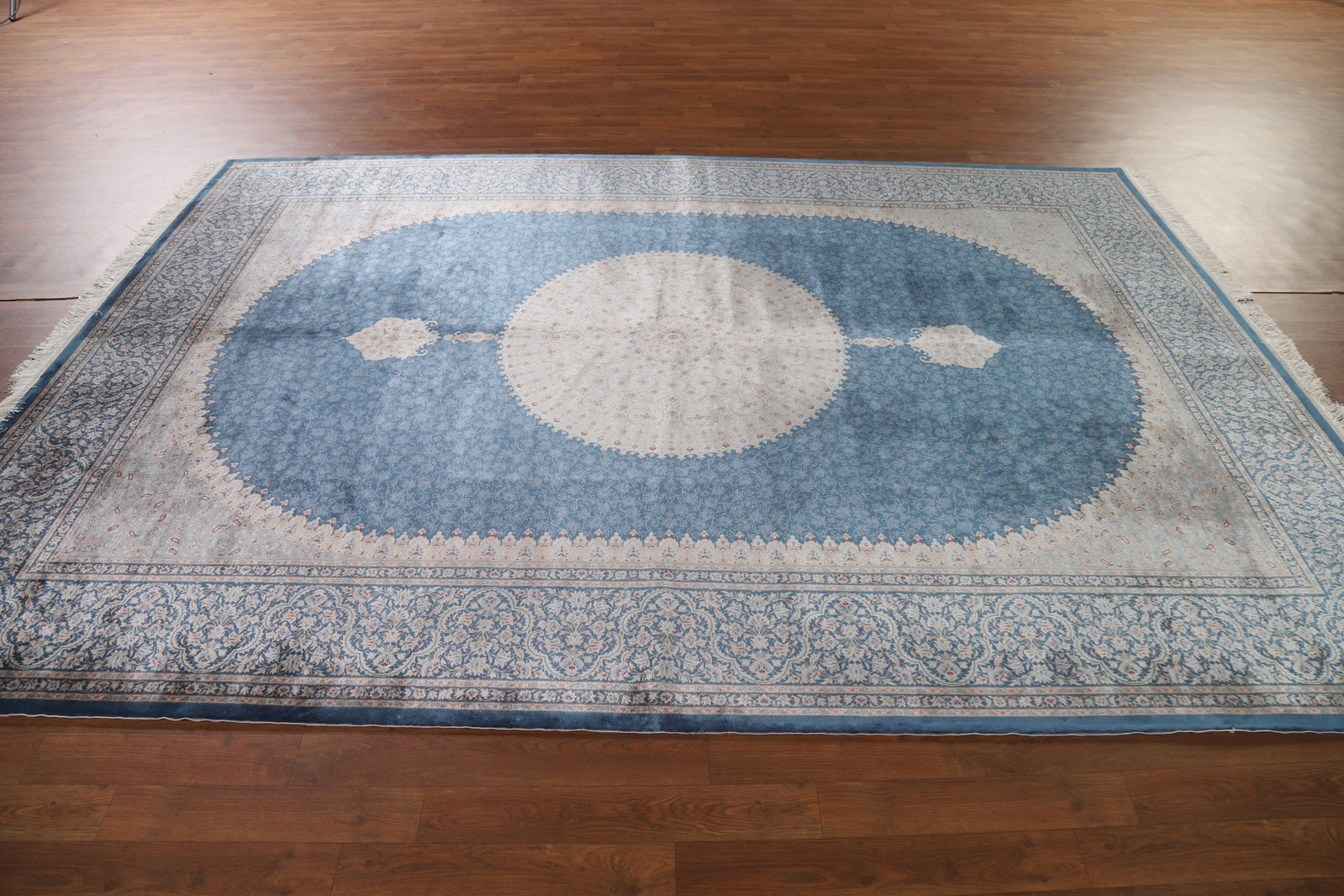Blue/ Ivory Silk Floral Traditional Oriental Rug 6×9 ft for Living Room Dining