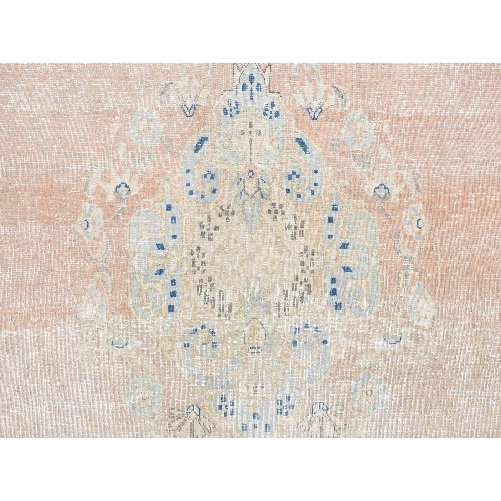4’7″ x 7’6″ Pink Worn Wool Hand Knotted White Wash Vintage Karman Rug R87930