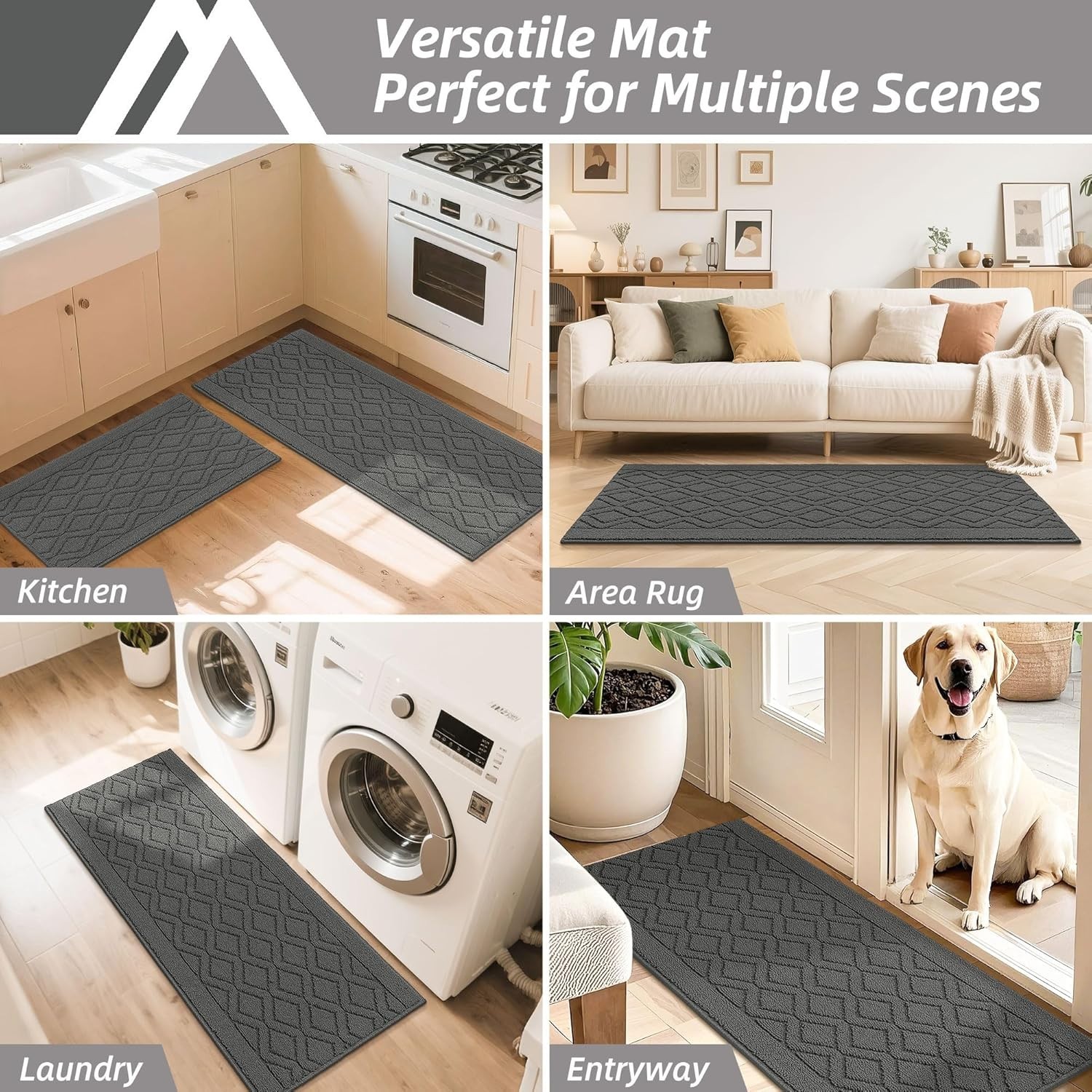 2PC Kitchen Runner Rugs Set – Absorbent Washable Mats for Stylish Safety, Grey