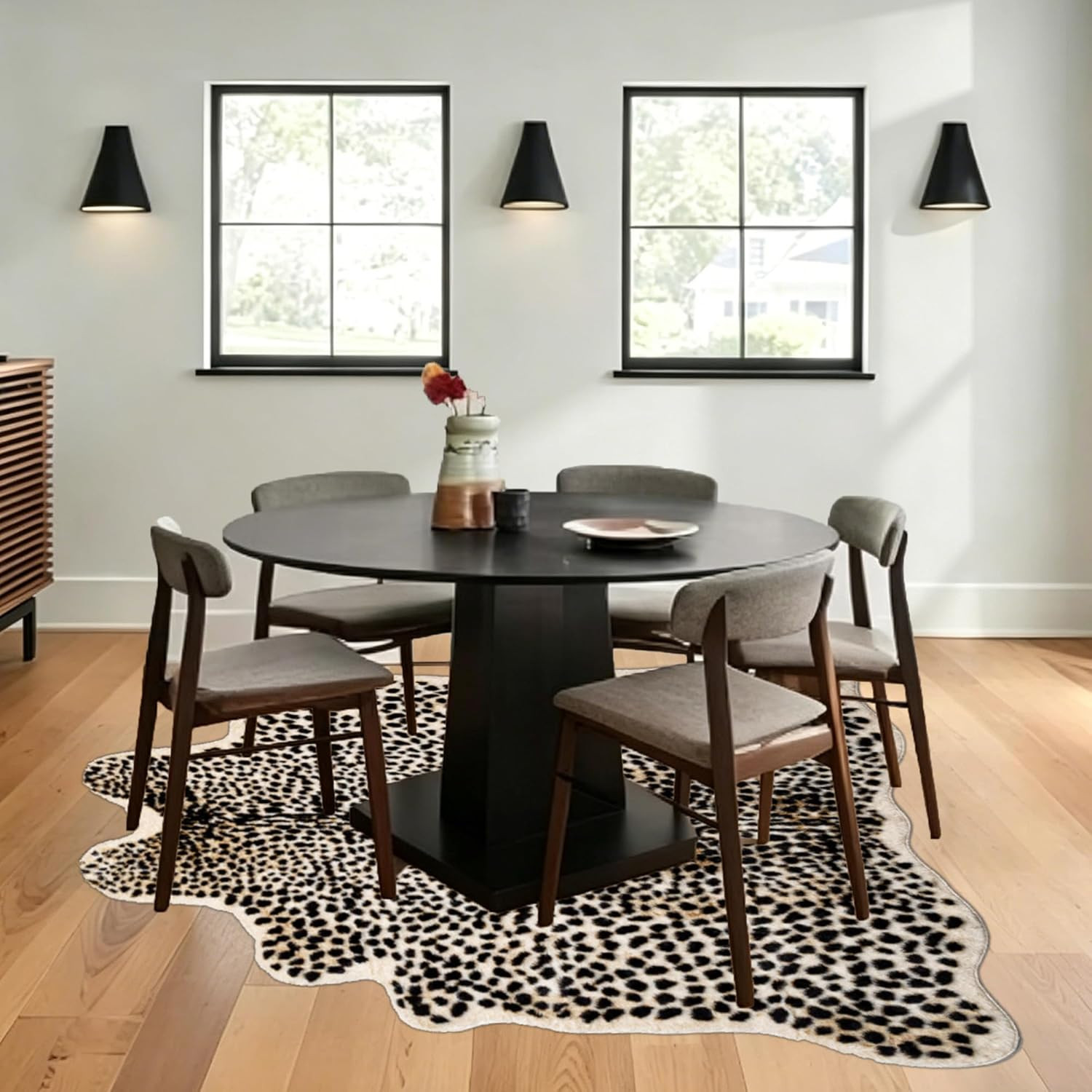 Cheetah Print Faux Fur Rug 5.3×6.6ft Machine Washable for Living Room & Bedroom