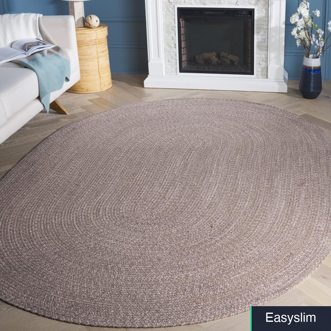 Area Rug 5×8 Oval Handmade Braided Ivory Beige Cotton Boho Reversible