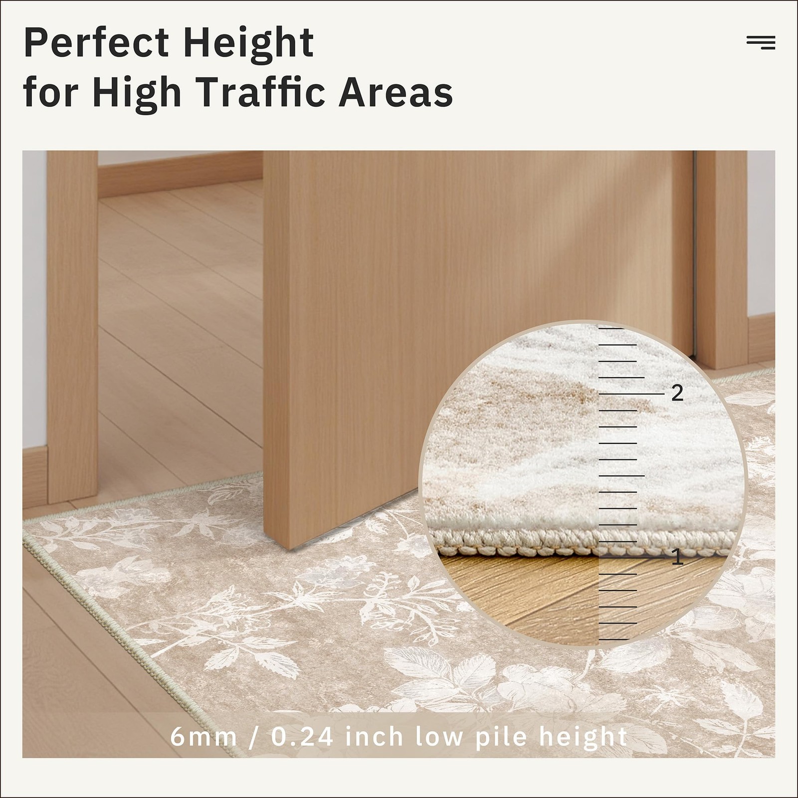 Floral Washable Rugs 2×3, Soft Neutral Doormat for Entryway Tan