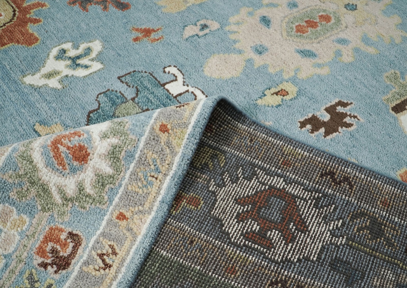 8’10”x12’2” Hand Knotted Wool Blue Oushak Arts and Crafts Rug