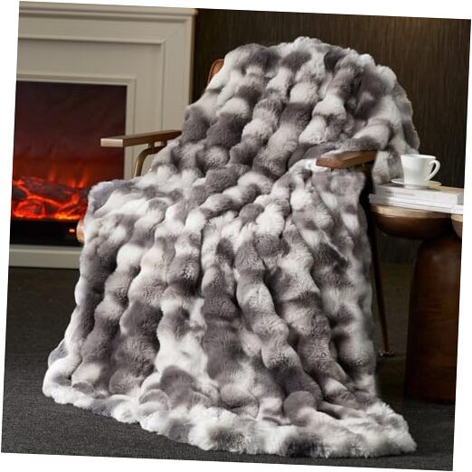 Amélie Home Faux Fur Throw Blanket for Couch, Ultra Soft 50″ x 60″ Tie-dye Grey