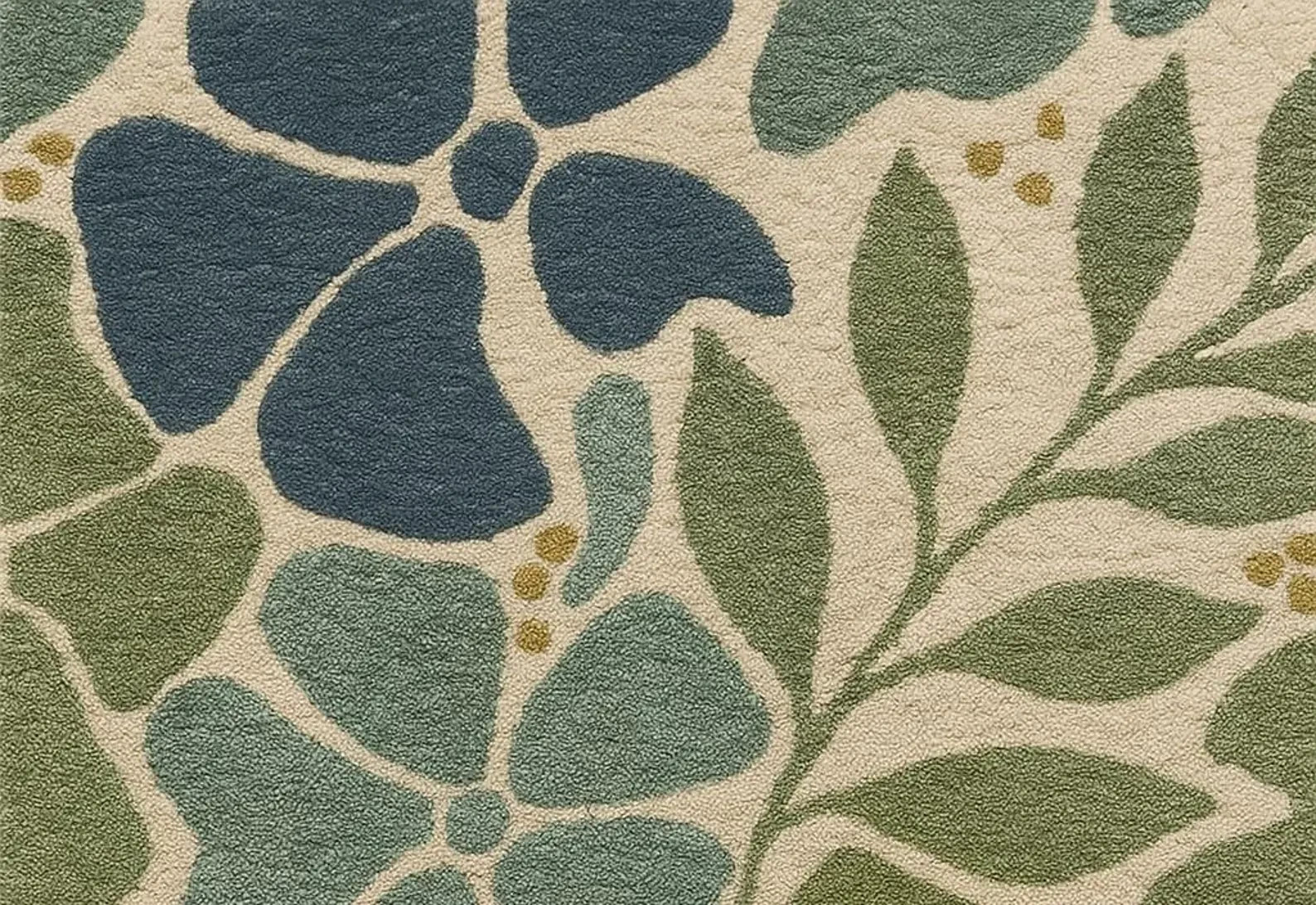 Hand Tufted Wool Floral Rug – Blue & Green Botanical Pattern Modern Living Room
