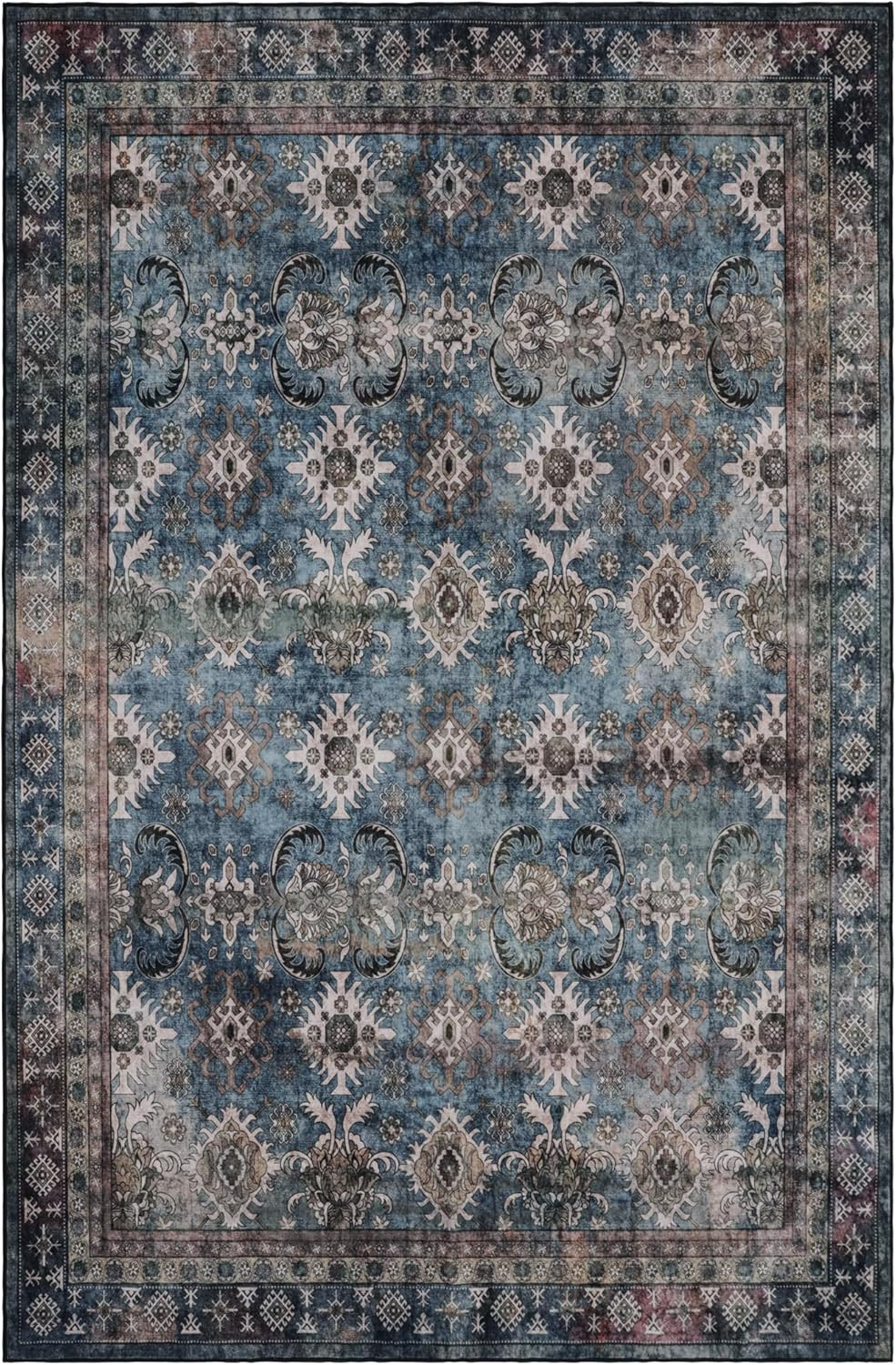 Area Rug for Living Room: 8X10 Dark Blue Navy Washable Boho Vintage Area Rugs –