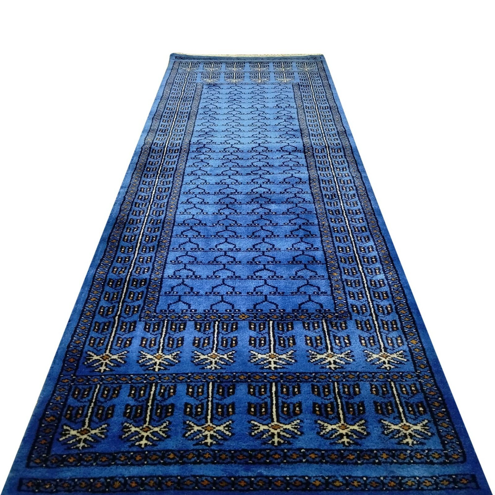 Handmade 2×6 feet hand knotted wool runner rug parda luxury blue by Amma Carpets