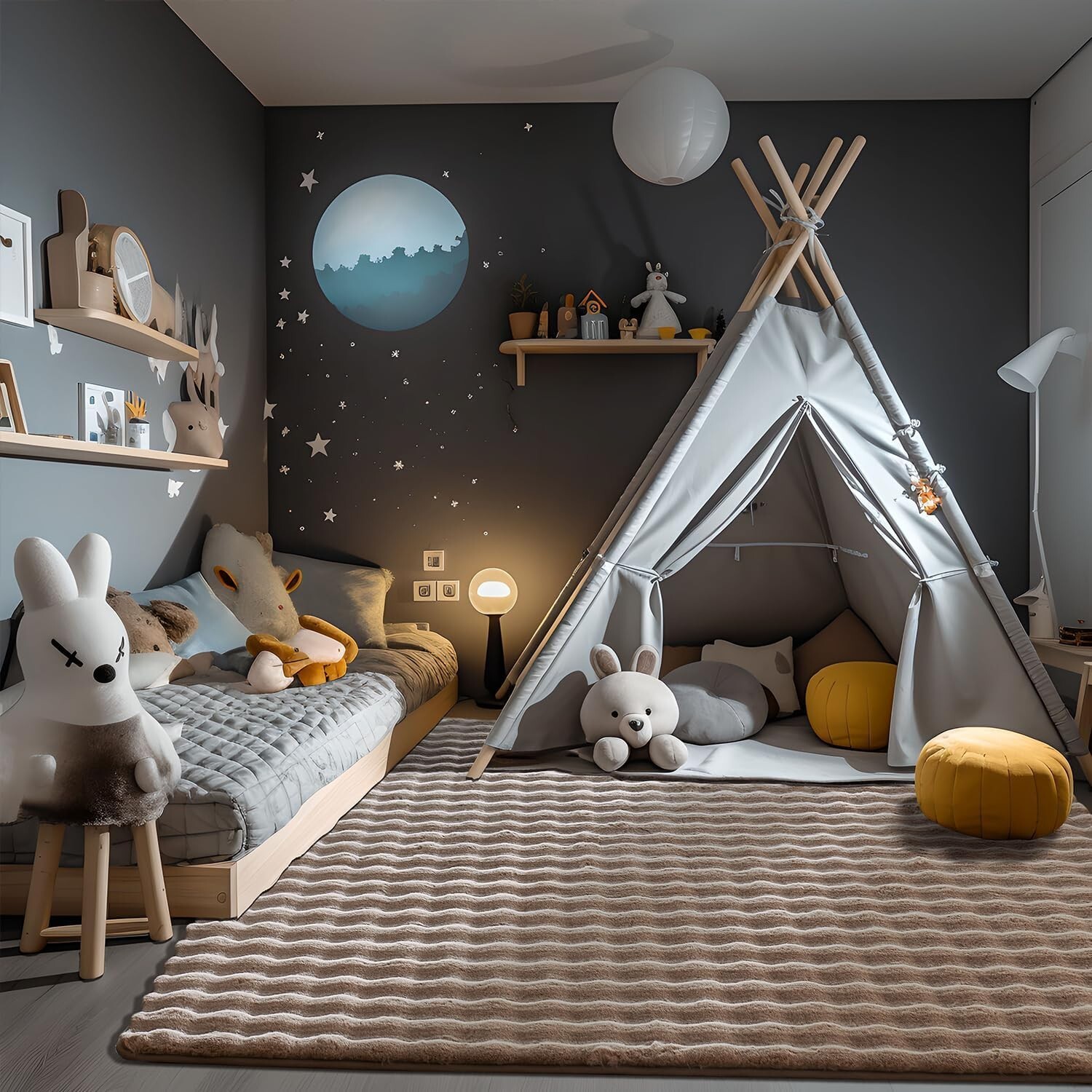 Faux Rabbit Fur Rug, 5×7, 3D Bubble Rug for Living Room, Bedroom, Kids Room