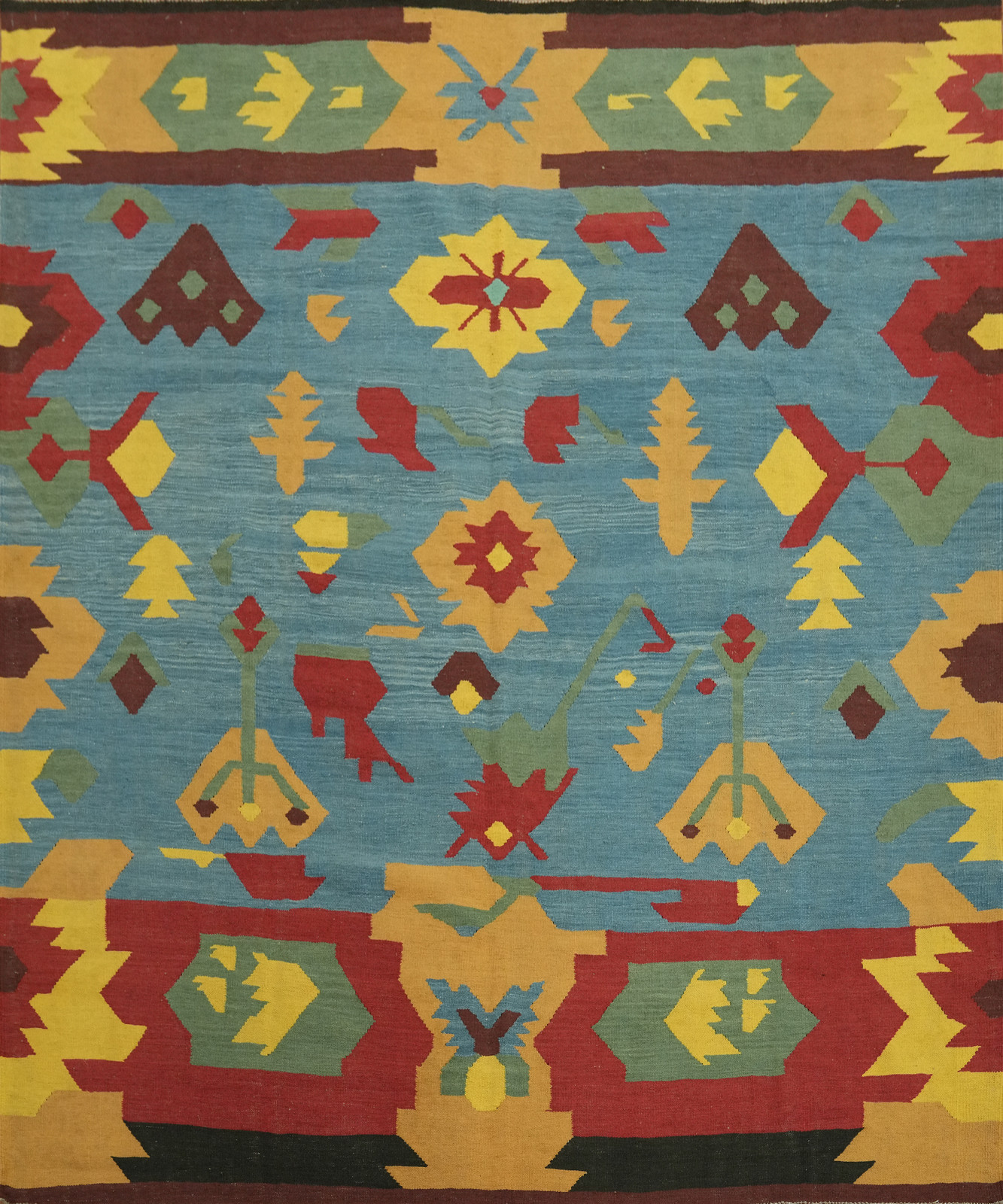 Flatweave Reversible Tribal Kilim Kelim Rugs Handwoven Wool 8×8 ft Square