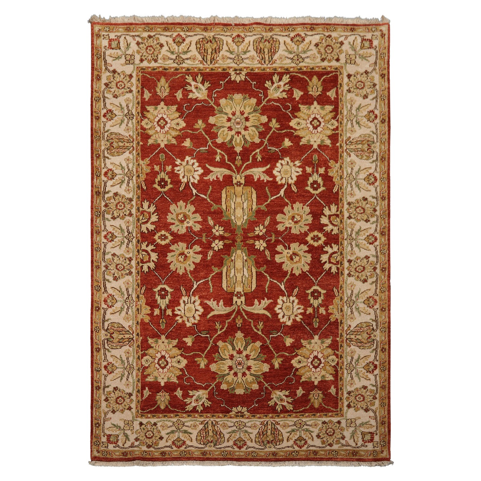 5’10”x8’8” Hand Knotted New Zealand Wool Burnt Orange Agra Botanical Rug