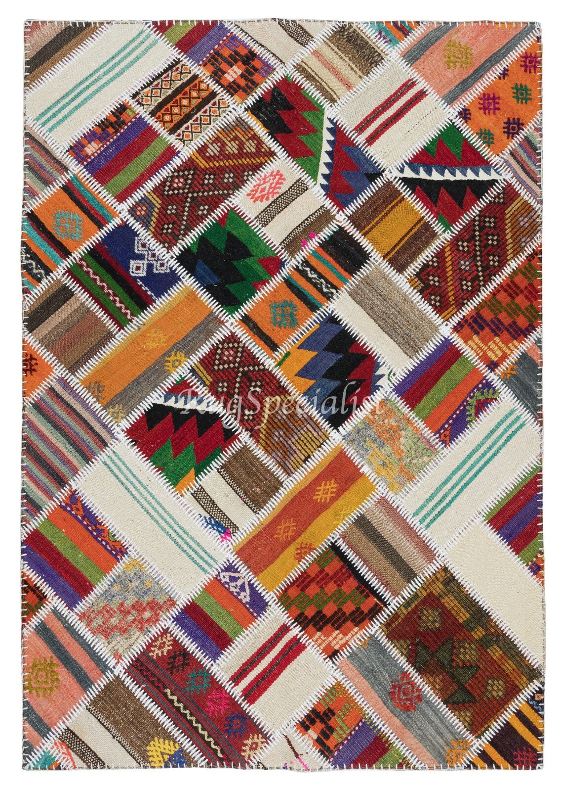 4.5×6.4 Ft Central Anatolian Handmade Patchwork Rug Made from Vintage Kilims