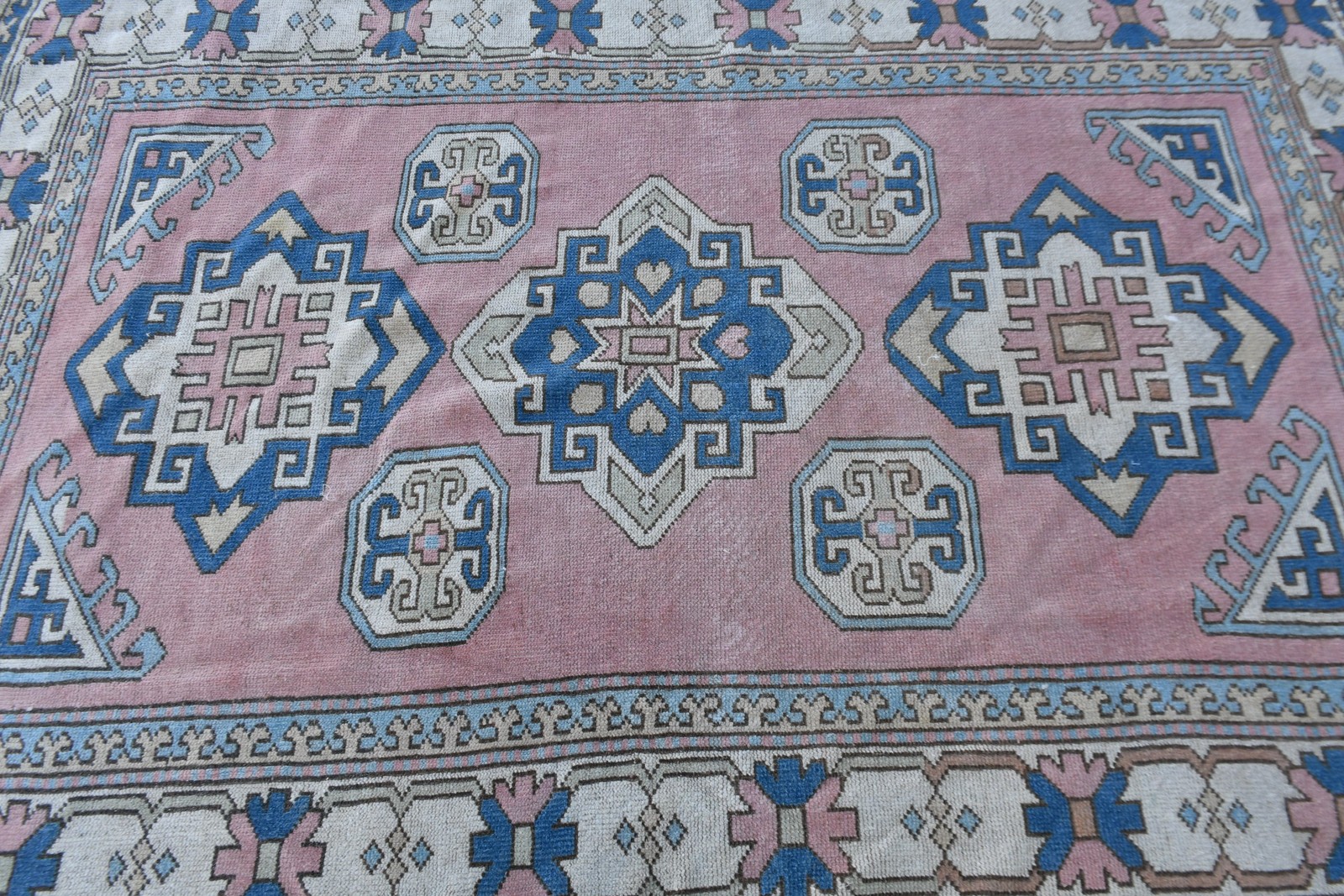 Turkish Vintage Area Rug 5,2×7,6 ft, Pink Wool Rug