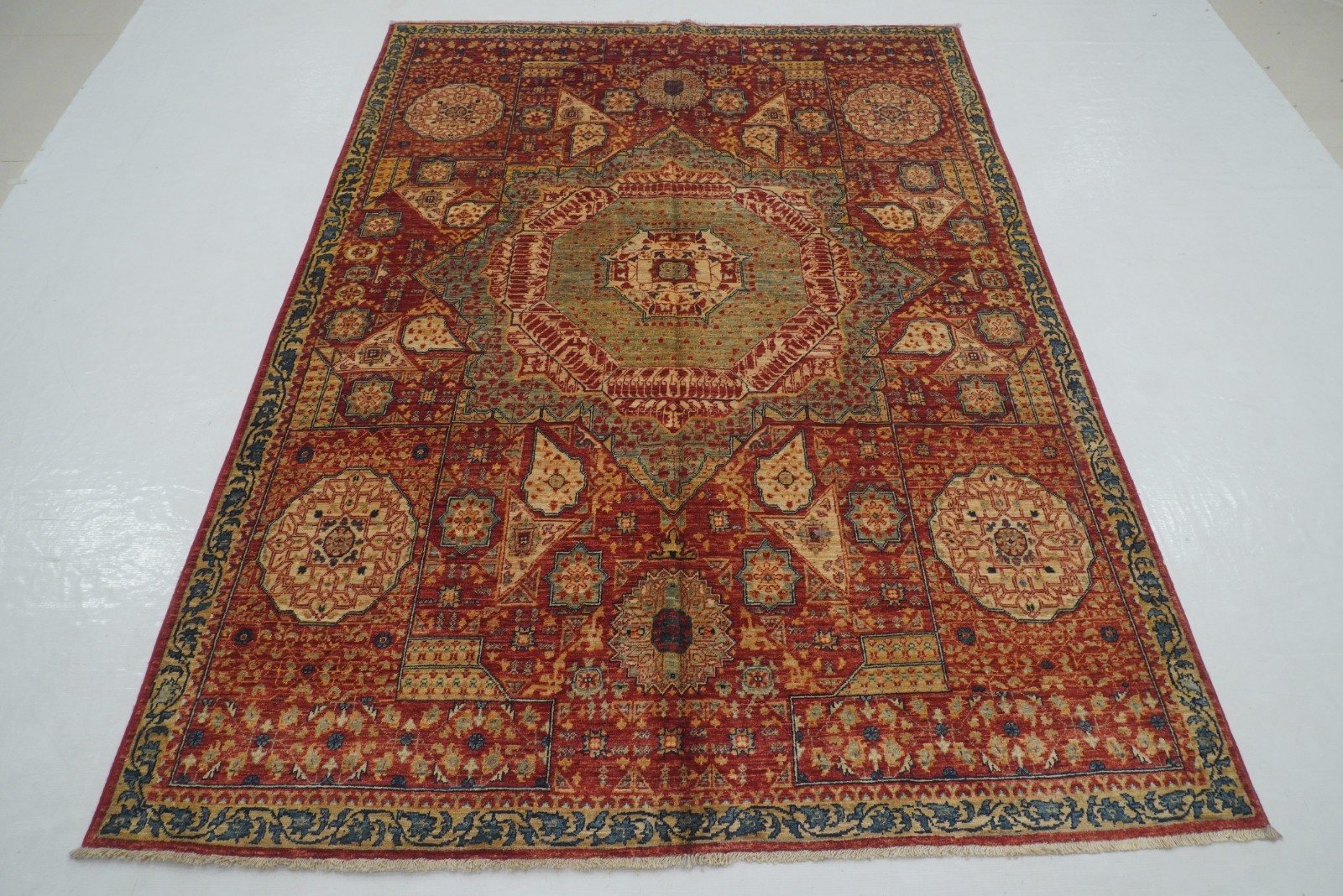 5×7 ft Red Mamluk Afghan Hand Knotted Wool Medallion Rug