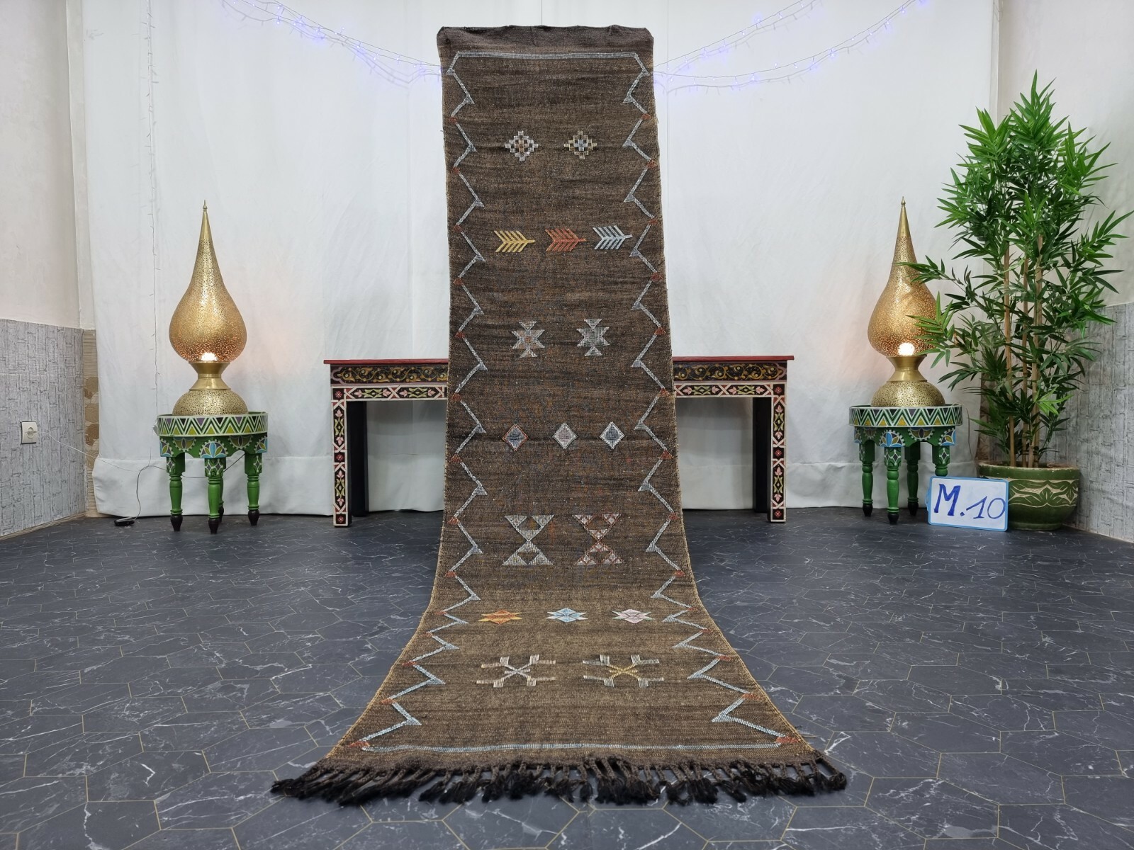 Moroccan Handmade Cactus Silk Rug 2’1″x9′ Sabra Abstract Berber Black Brown Rug
