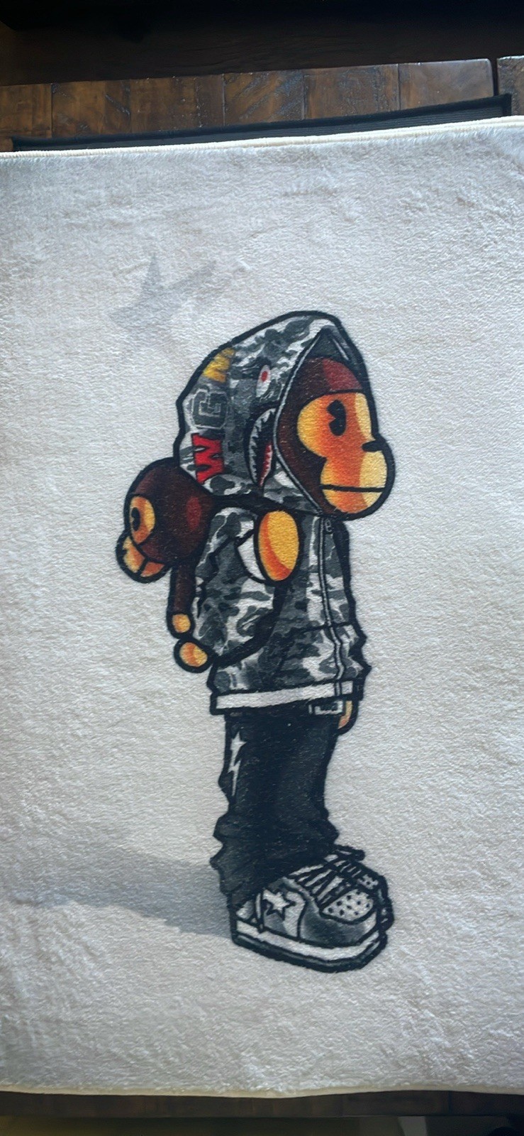 A Bathing Ape Milo Monkey Character White Gray Orange Black Area Rug