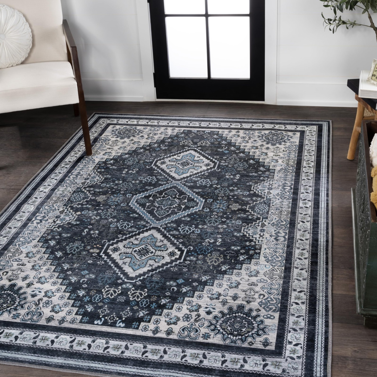 Jonathan Y Machine Washable Indoor Area Rug 8X10 Navy/Light Gray Dalyan