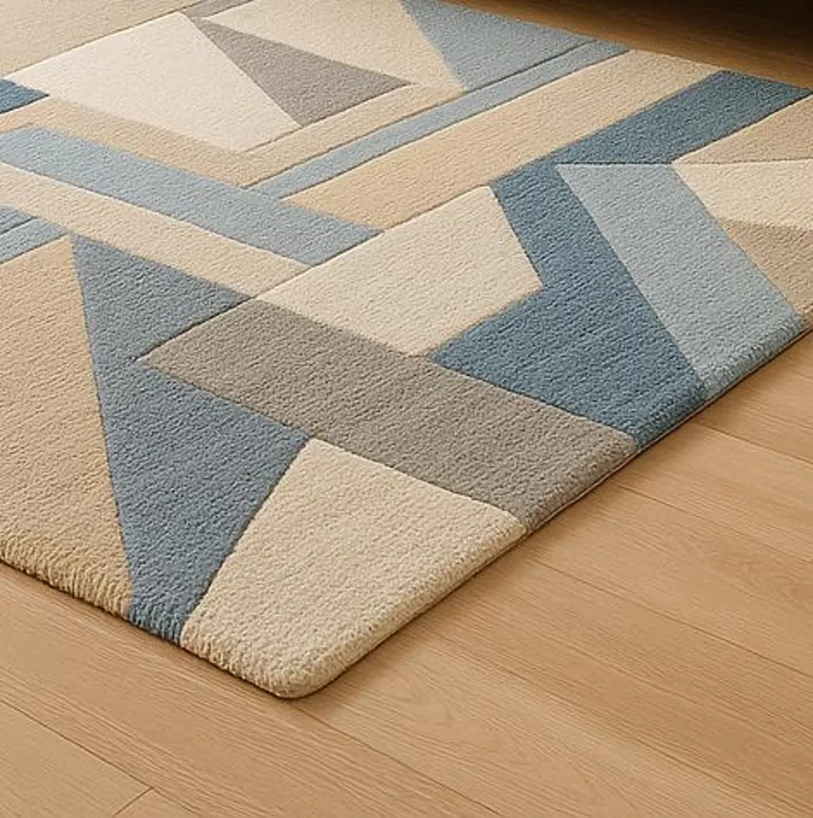 New Modern Hand Tufted Geometric Rug Blue Beige Gray Abstract Design Area Carpet