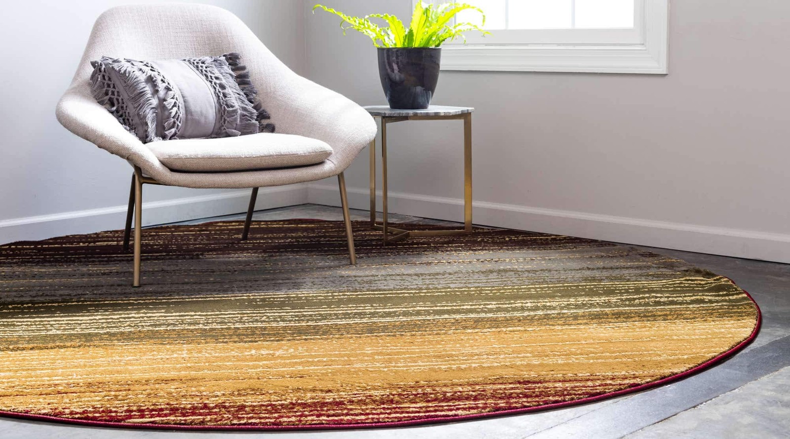 Barista Collection Area Rug – Mundo Nova (7′ 10″ Round, Beige/ Blue)