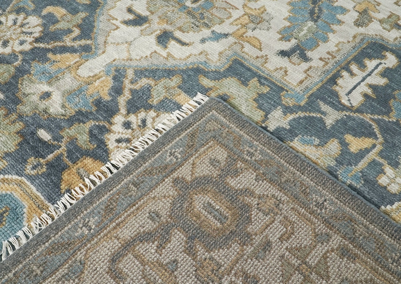 10’2”x14 Hand Knotted Wool Blue, Beige Oushak Tabrizz Rug