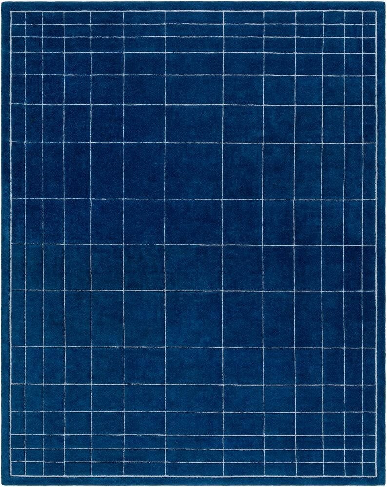 Modern Geometric Hand Tufted Rugs with 100% wool in White & Blue Color For Home