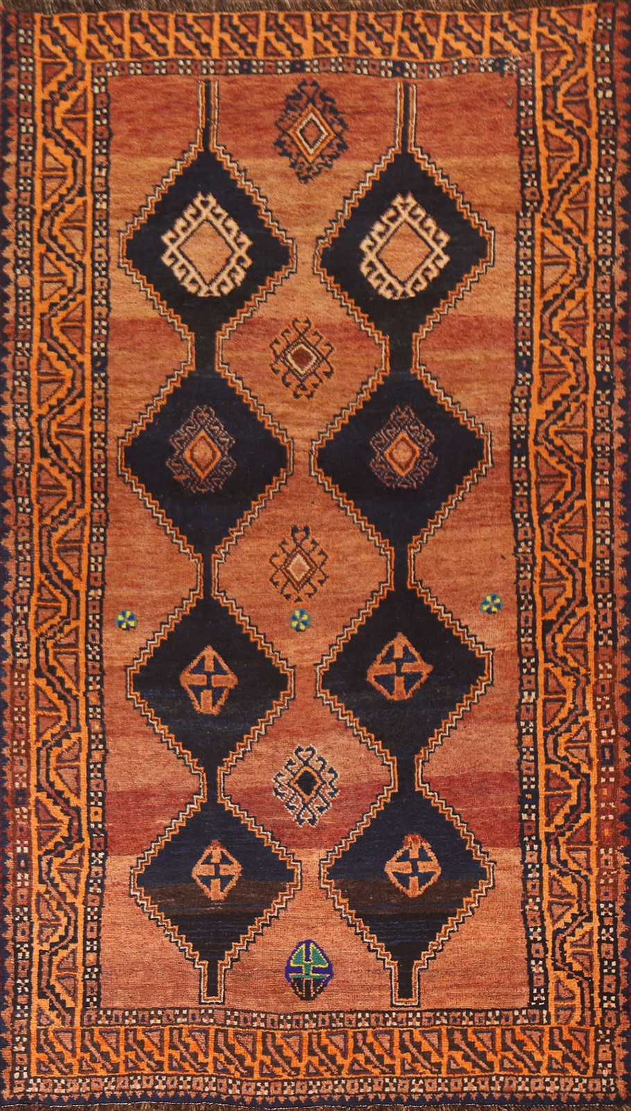 Orange Wool Handmade Accent Rug 4×8 Tribal Geometric Traditional Vintage Carpet
