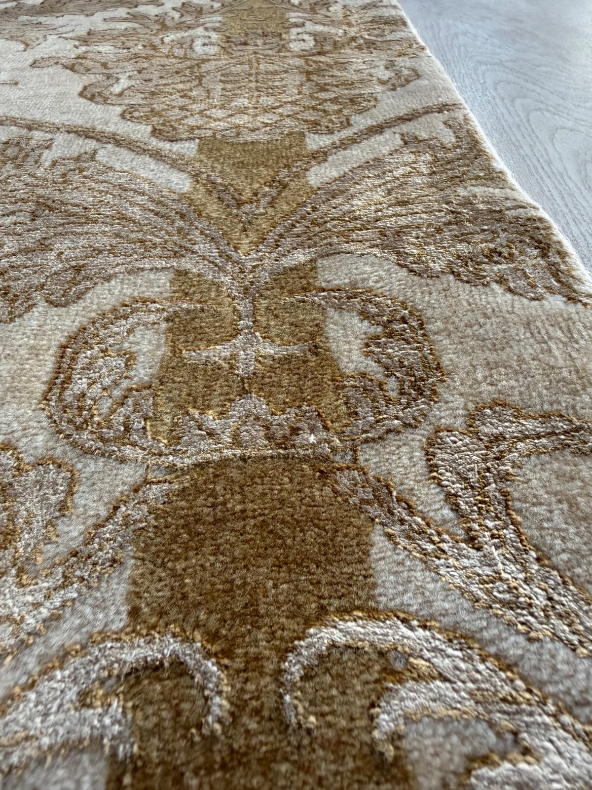 Renaissance Hand-Knotted Wool Rug 2’3″x4’6″ Traditional Cream Gold Damask Runner