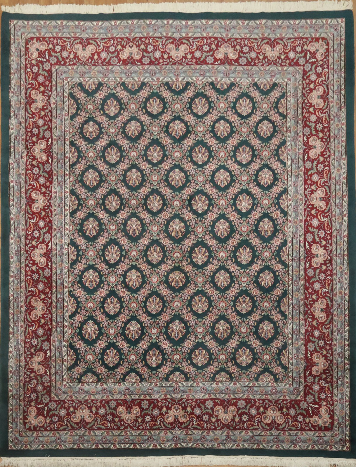 Forest Green Living Room Rug 9×12 Elegant All-Over Hand-made Classic Wool Carpet