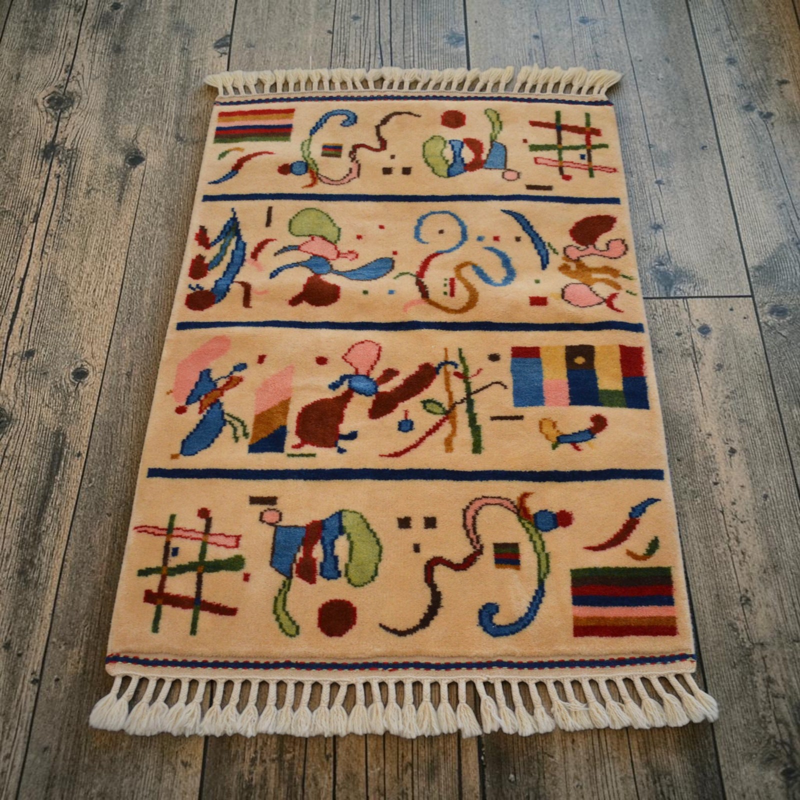 Kandinsky -Four Parts- Inspired Hand Knotted Wool Rug Fine Art NEW 2′7″ x 4′1″