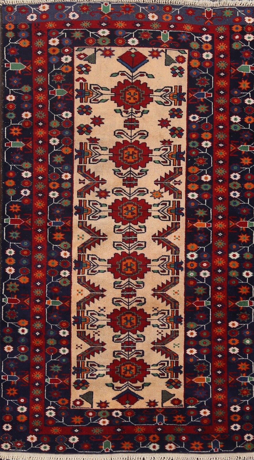 Vintage Geometric Traditional Oriental Area Rug Hand-knotted Wool 3×6 ft Carpet