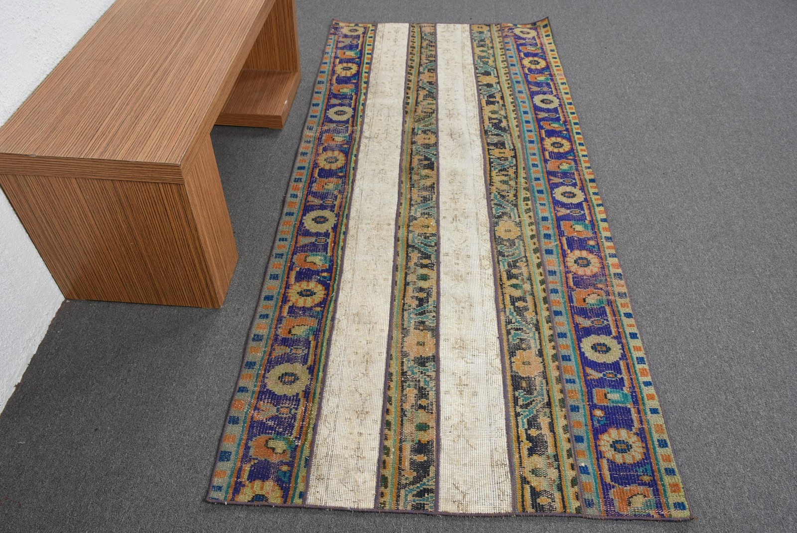 Vintage Turkish Rug, 3,4×7,8 ft Area Rug, Blue Solid Rug