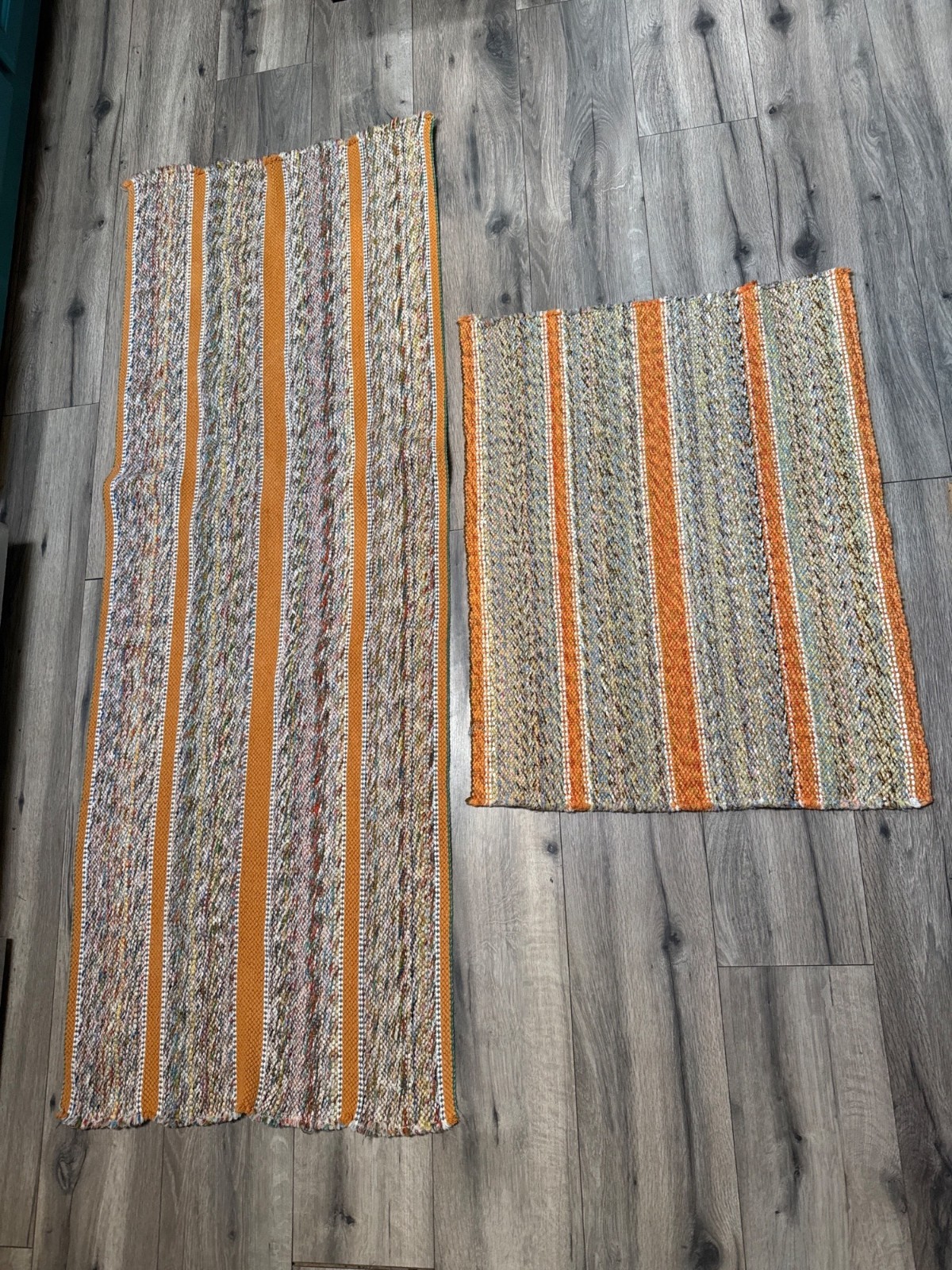 VTG Handwoven Multicolor Cotton & Jute Area Rug Set Country Kitchen Cabin Rustic