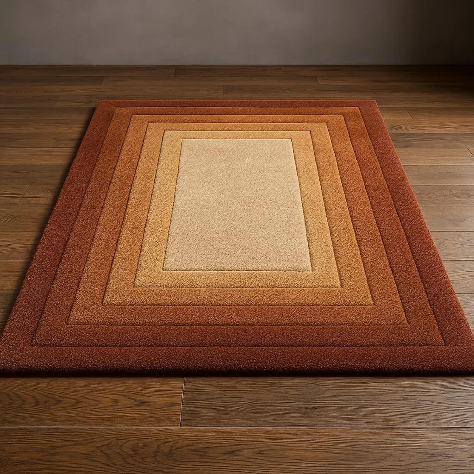 Hand-Tufted 100% Wool Rug in Warm Terracotta & Beige Tones Modern Design Carpet