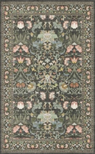 Washable 2×3 Floral Indoor Rug Green Non Slip Low Pile Doormat for Kitchen En…