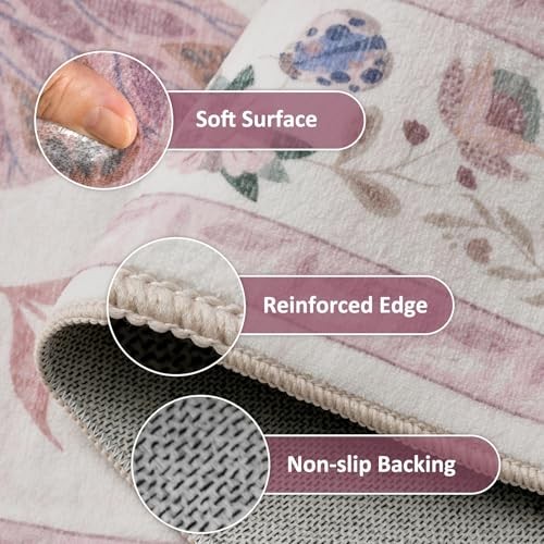 Floral Rugs for Bedroom Girls 6×9 – Insect Print Cute 6 x 9 ft (Rectangle) Pink