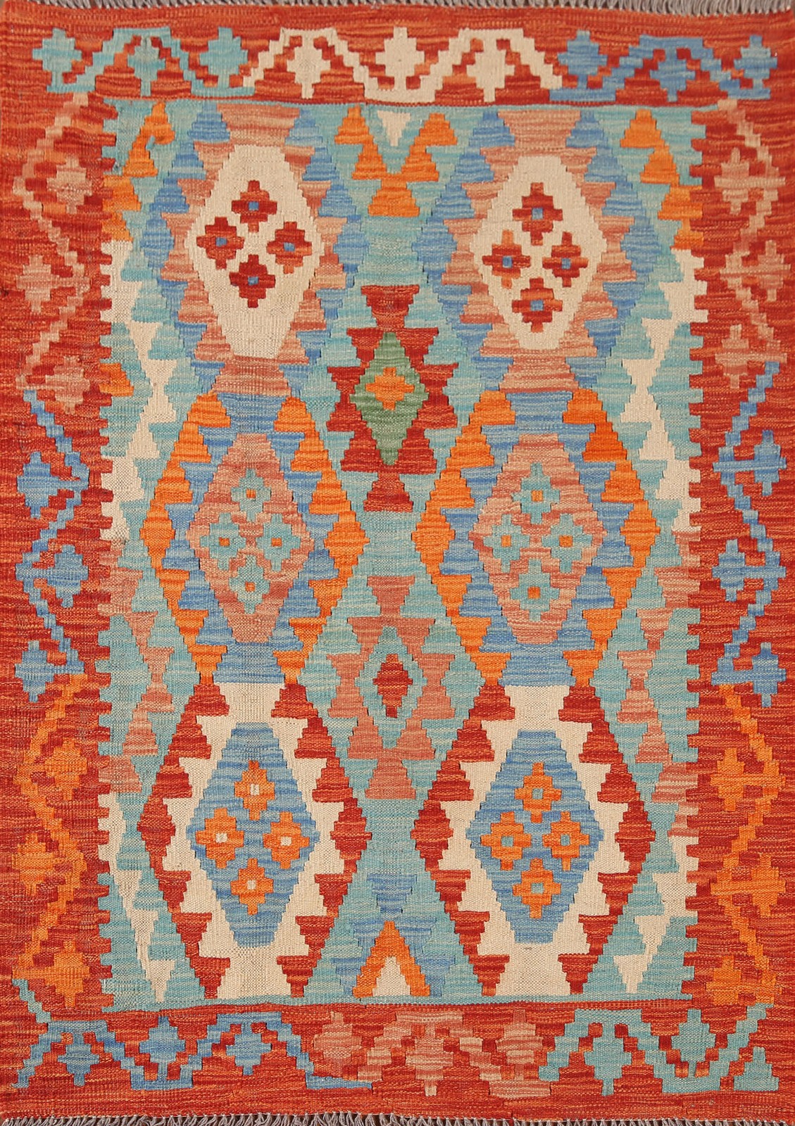 South Western Flatweave Kilim Accent Rug 4×5 Ft Oriental Reversible Wool Carpet
