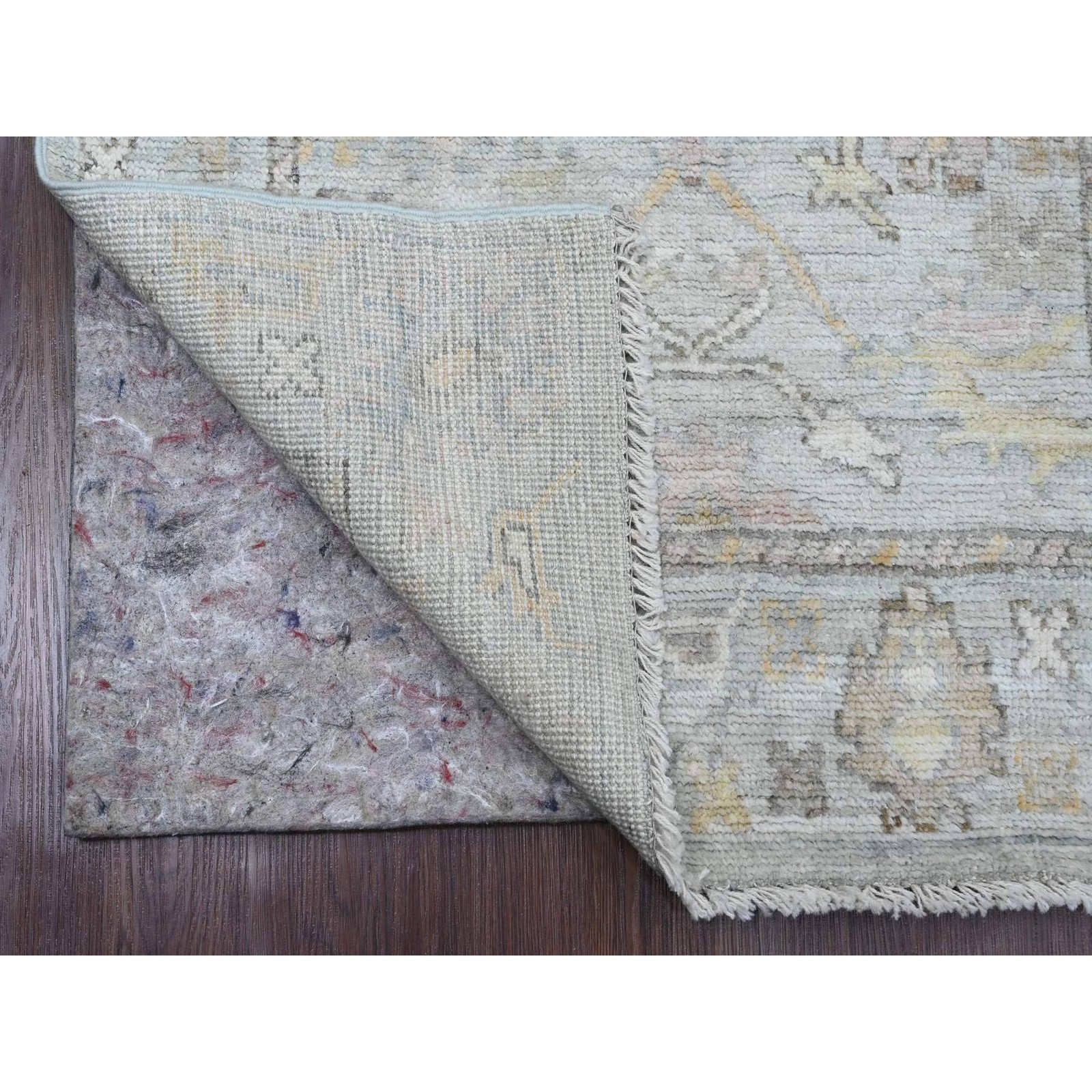 3’x9’9″ Cloud Gray Afghan Angora Oushak Pure Wool Hand Knotted Runner Rug R89874