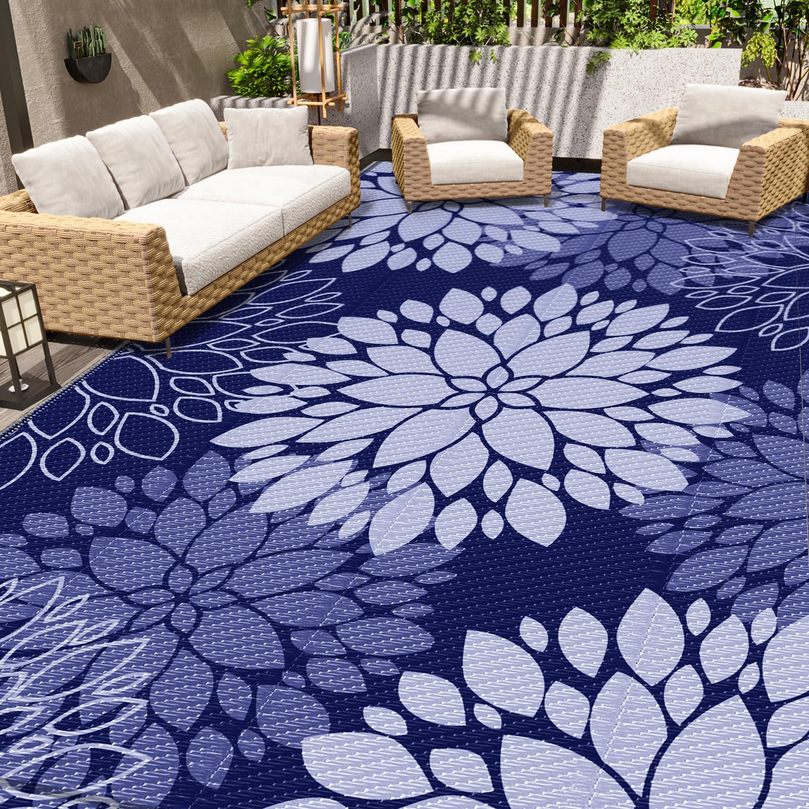 Waterproof Reversible Outdoor Rug Plastic Straw Camping Carpet For Patio RV Deck