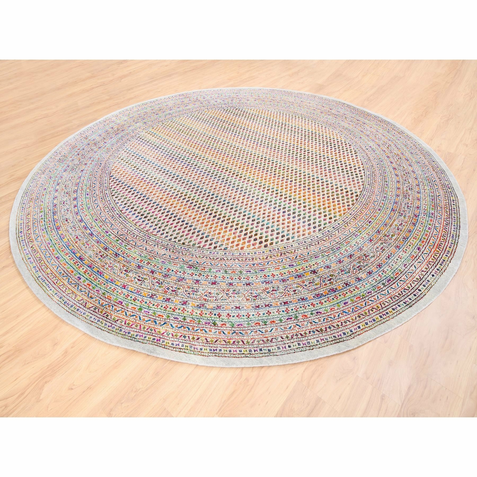 12’x12′ Round Colorful Silk With Wool Saroogh Inspired Hand Knotted Rug R62321