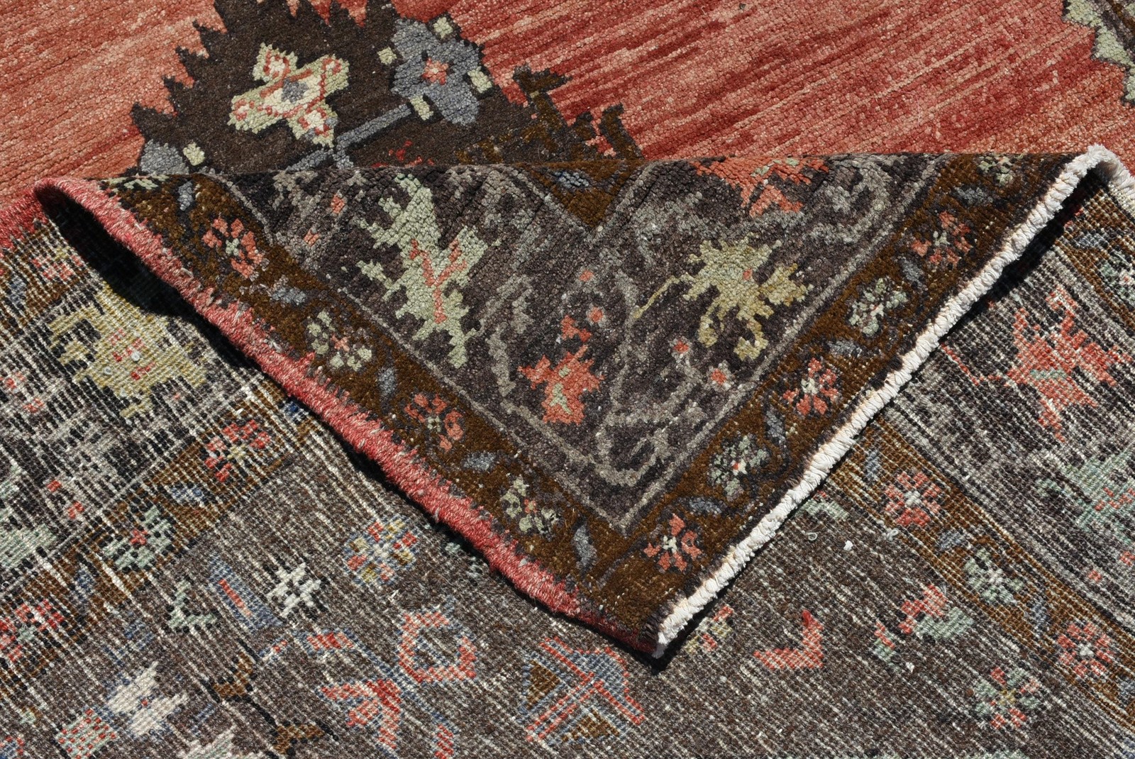 4,9×11 ft Vintage Large Rug, Red Brown Turkish Solid Wool Rug