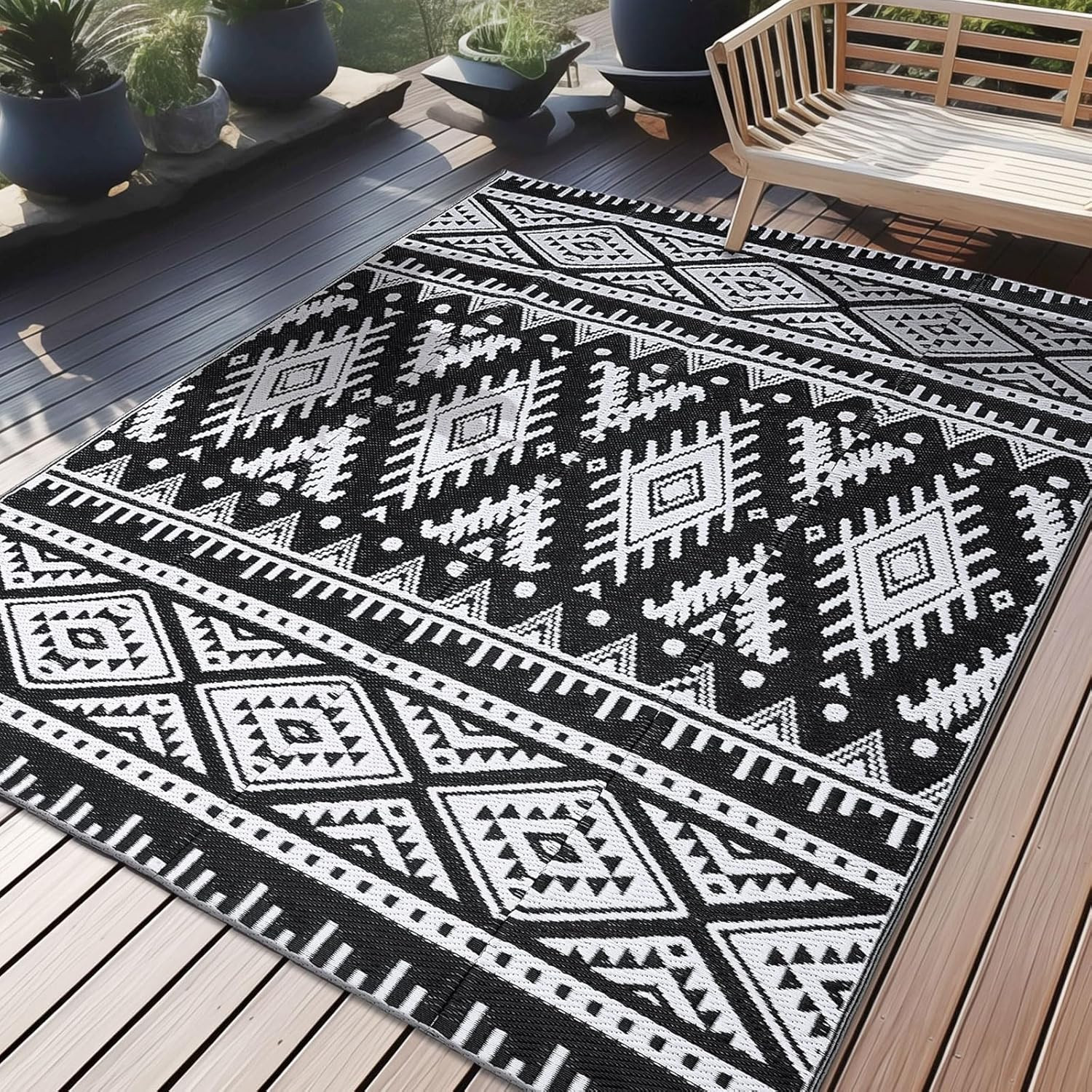 Outdoor Rug Waterproof 5X8 Ft, Reversible Outdoor Plastic Straw Rug, Boho Patio