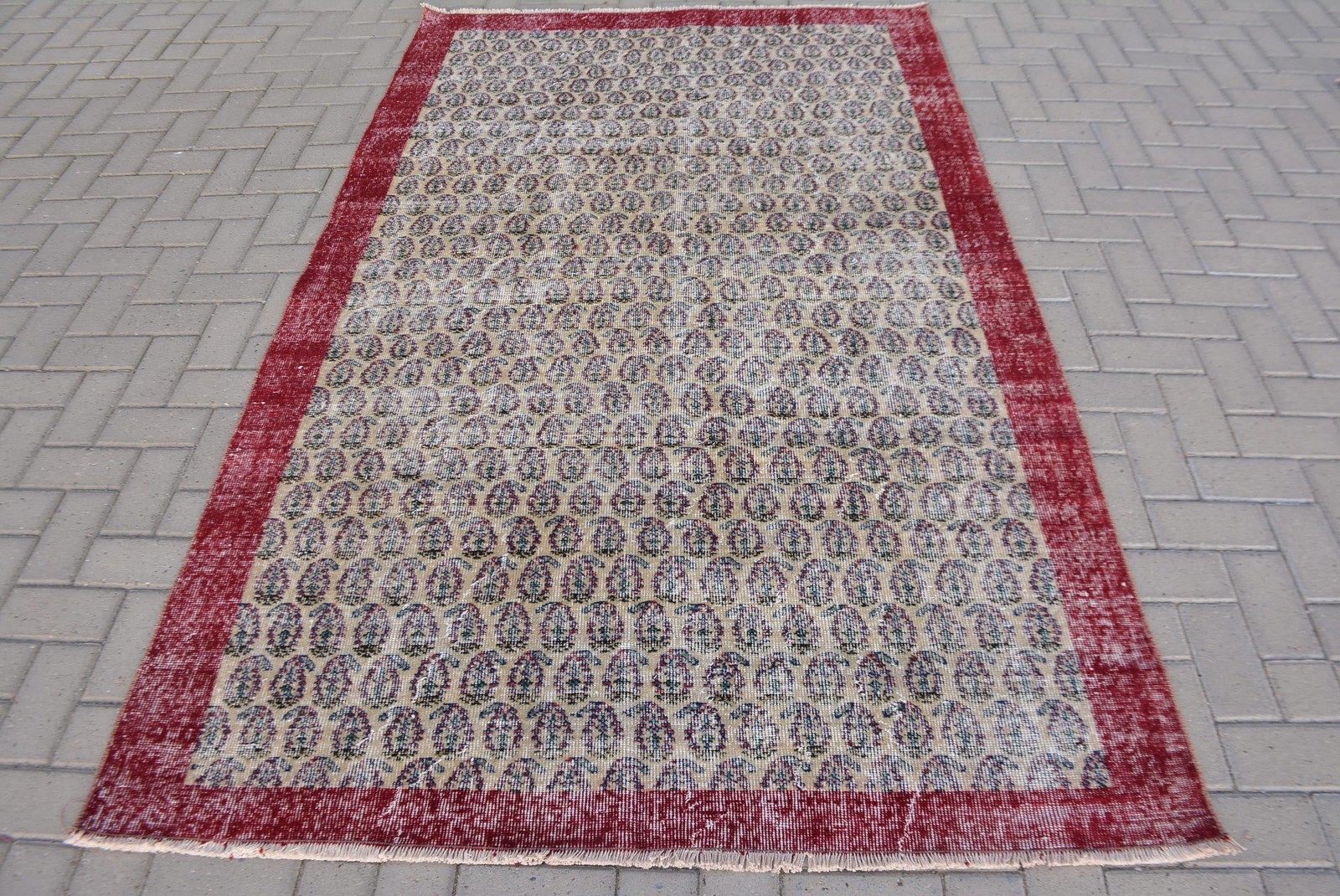 Turkish Vintage Rug, 4,9×8,1 ft Rug, Red Blue Animal Print Rug