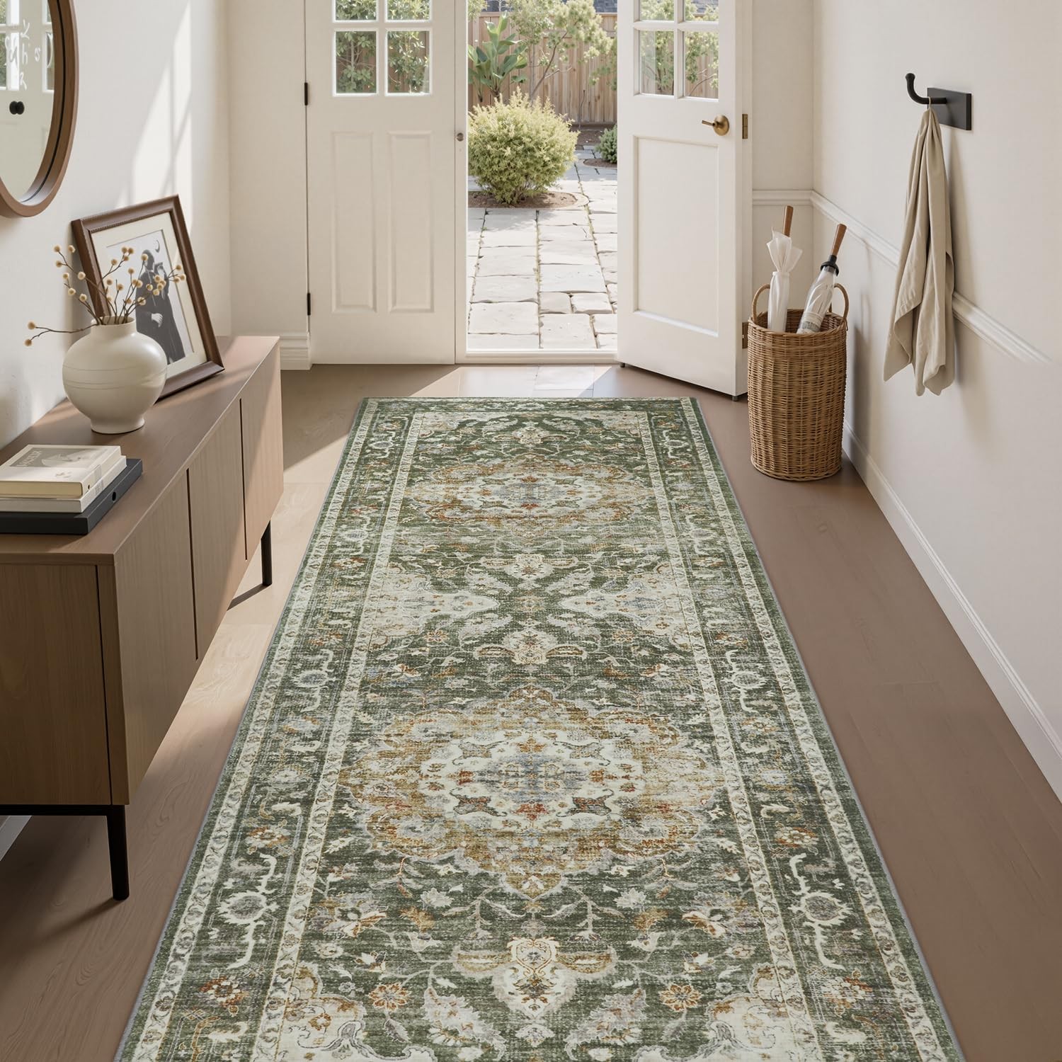 2X10 Runner Rug,Runners for Hallways,Soft Olive Washable Bedside Rugs for Bed…