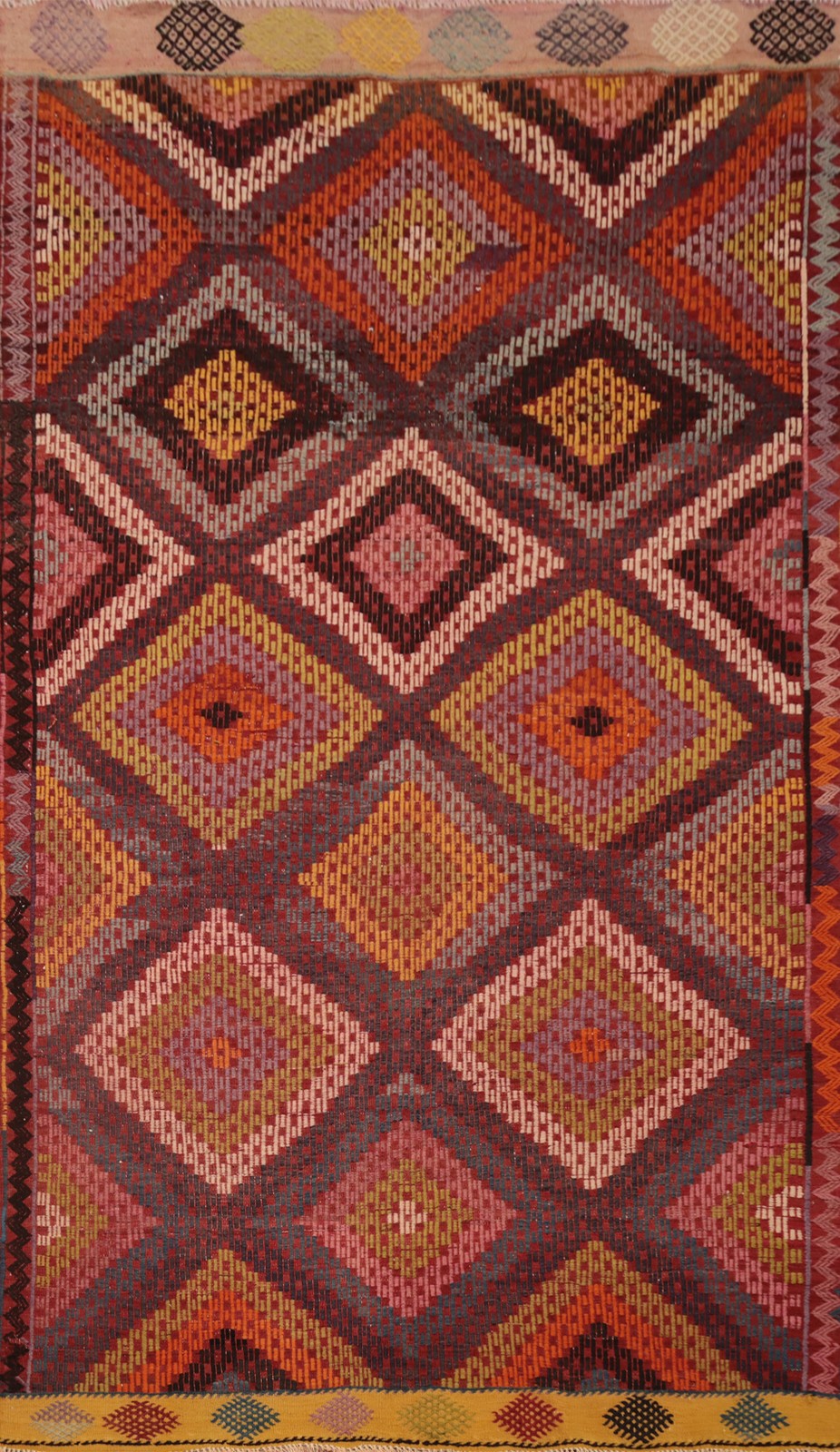 Living Room Kilim Area Rug 5×9 Vegetable Dye Geometric Turkish Hand-woven Carpet