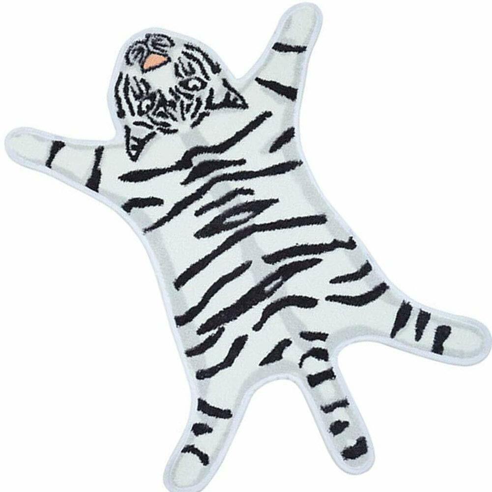 White Tiger Animal Print Faux Fur Rug Hide Washable Carpet Soft Bedroom Mats