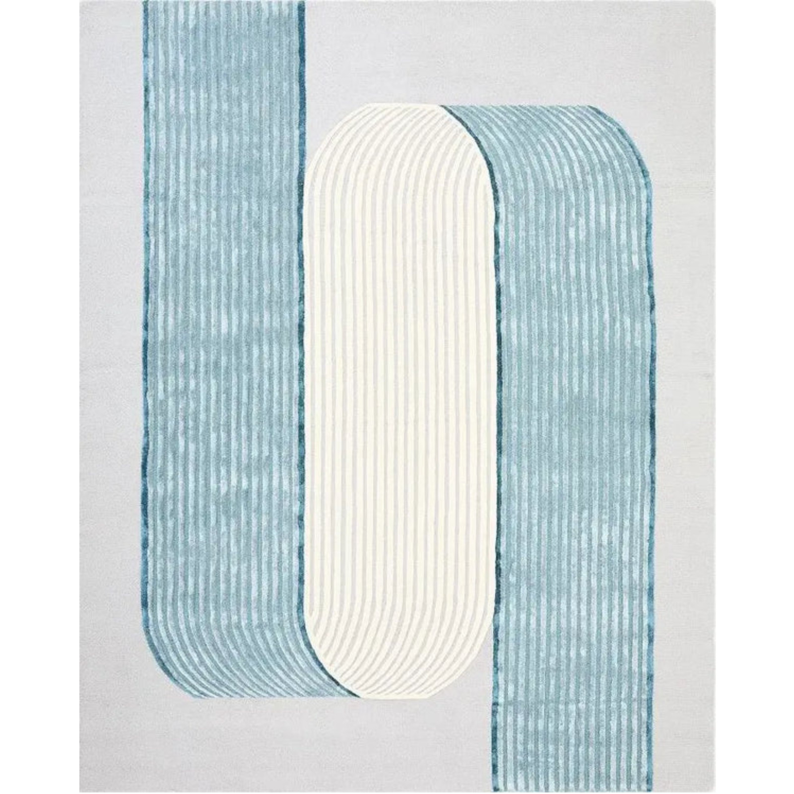 Modern Hand Tufted Wool Area Rug Abstract Blue Grey Geometric Living Room Carpet