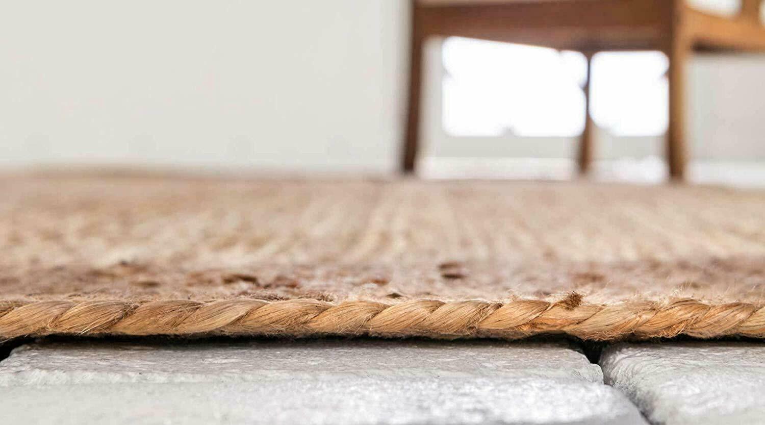 Square Rug 100% Natural Jute Fiber Hand Braided Farmhouse Jute Rug for Home Deco
