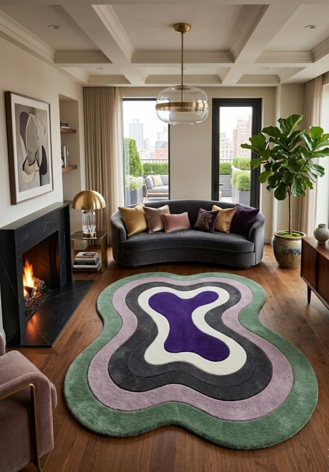 Hand Tufted Wool Rug Irregular Shape Abstract Area Carpet Modern Custom Rug